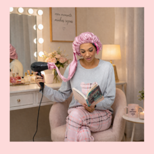 Touca difusora para secar cabelo em cetim