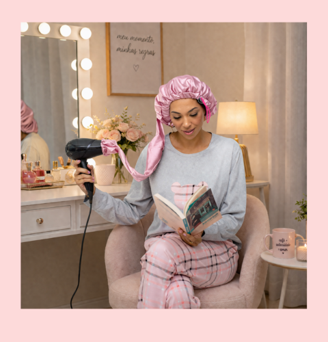 Touca difusora para secar cabelo em cetim