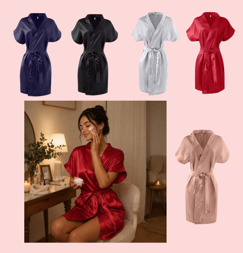 Robe de Cetim Shamouse com elástano Manga Japonesa Sem Bolso