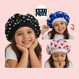 Touca de Cetim Infantil Com Pala de Malha em Ribana Auto Ajustável