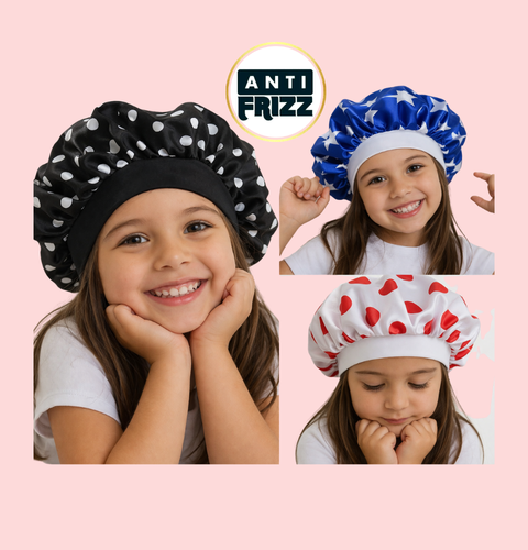 Touca de Cetim Infantil Com Pala de Malha em Ribana Auto Ajustável