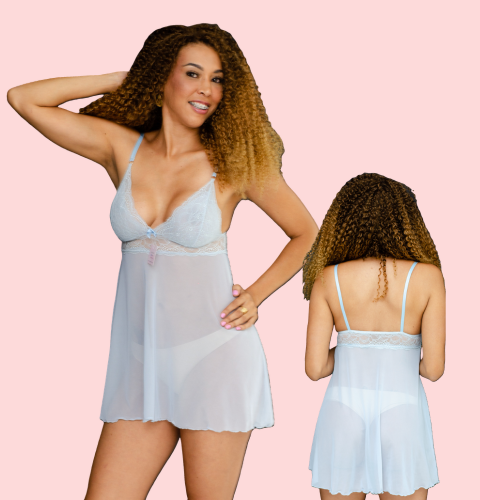 Camisola Soraya em Tule Tranparente e Renda de Poliamida