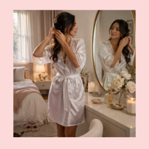 Robe de Cetim Shamouse Com acabamentos de Renda Sofisticado e Elegante