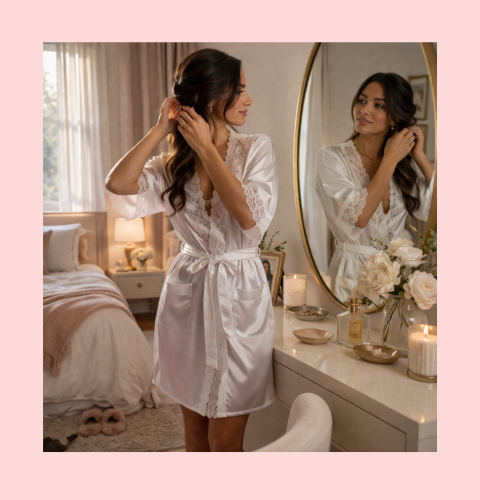 Robe de Cetim Shamouse Com acabamentos de Renda Sofisticado e Elegante