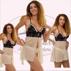Camisola Requinte em Tule de Malha e Renda de Poliamida