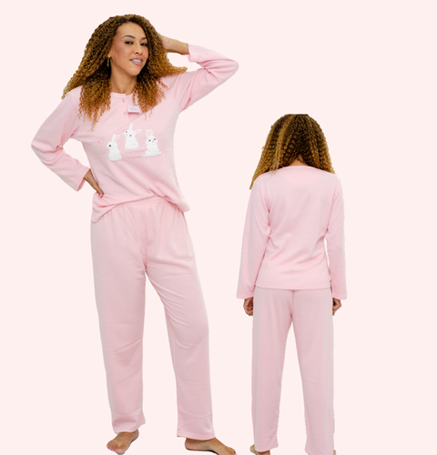 Pijama em Malha de Algodão Flanelado