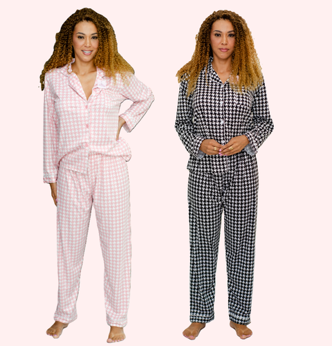 Pijama Americano de Inverno Estampa Pied de Poule