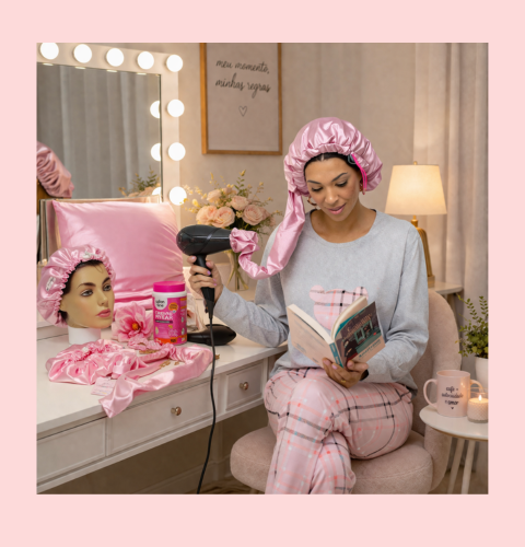 Kit Touca de Cetim Amo Me Cuidar