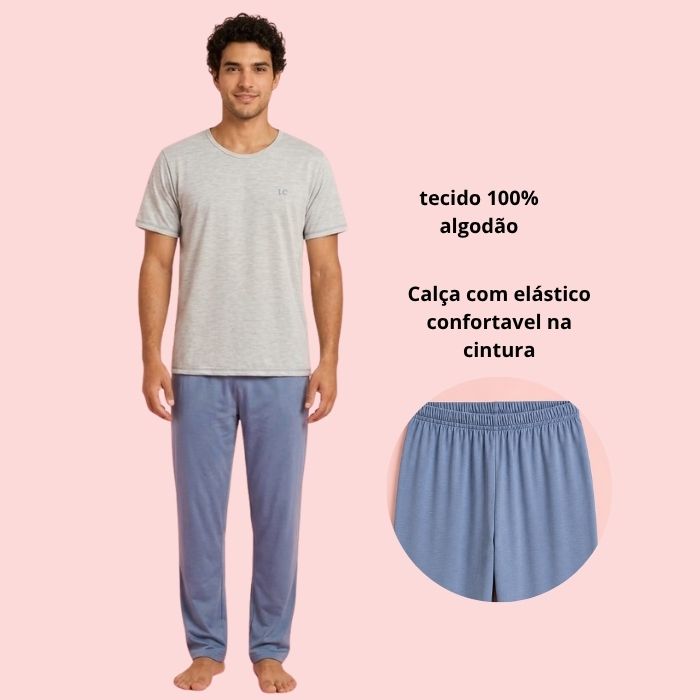 Conjunto de Pijama Masculino em Malha de Algodão
