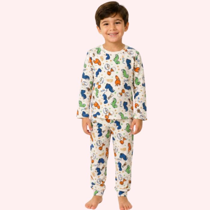 Pijama Infantil de Inverno em Malha 100% Algodão Estampa Dinossauro